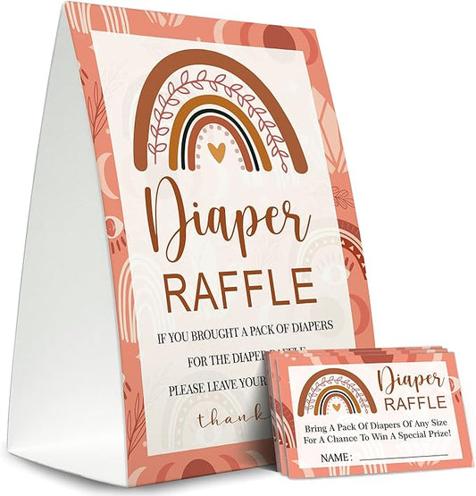 Diaper Raffle Sign,Diaper Raffle Baby Shower Game Kit (1 Standing Sign + 50 Guessing Cards) Diapers-N12