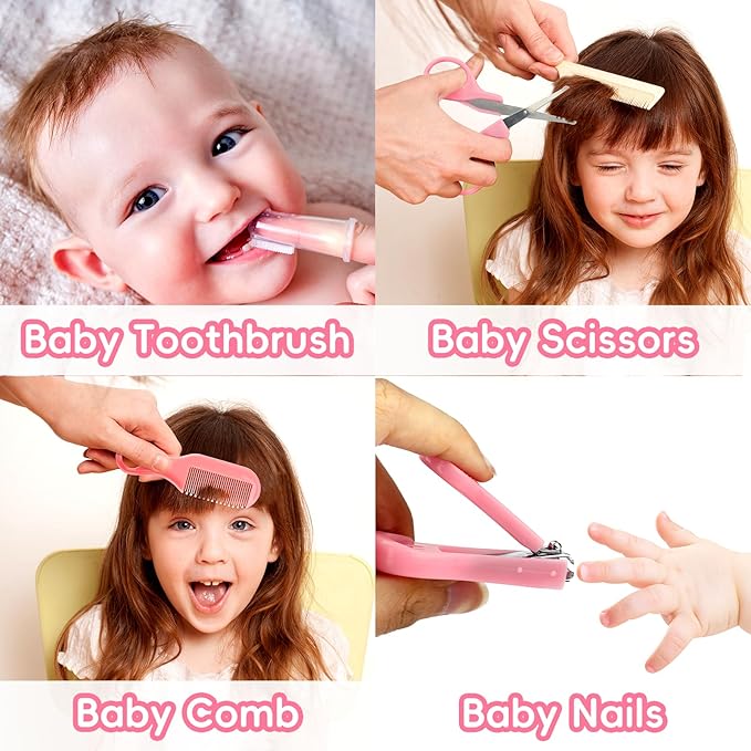 Baby Grooming Kit, Infant Safety Care Set with Hair Brush Comb Nail Clipper Nasal Aspirator