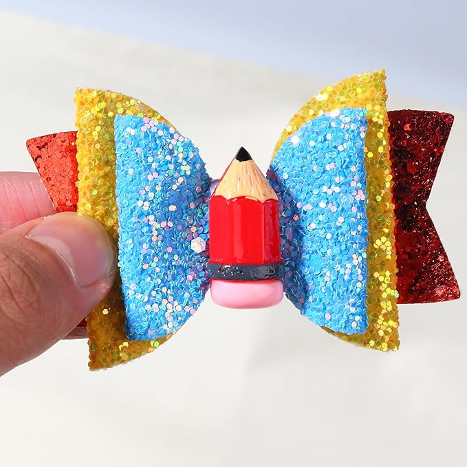 Back to School Bow Hair Clips Red Pencil Bow Clips Students2Pcs(Red)