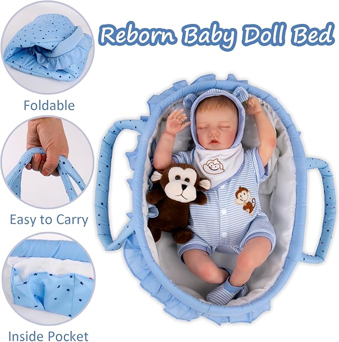 Aori 9 Pcs Reborn Baby Dolls Outfit Set with Bassinet 16-18 Inch