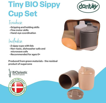 Dantoy TINY BIO Bioplastic Sippy Cup Set (2 Cups with Sippy Lids, Mocha/Nude)