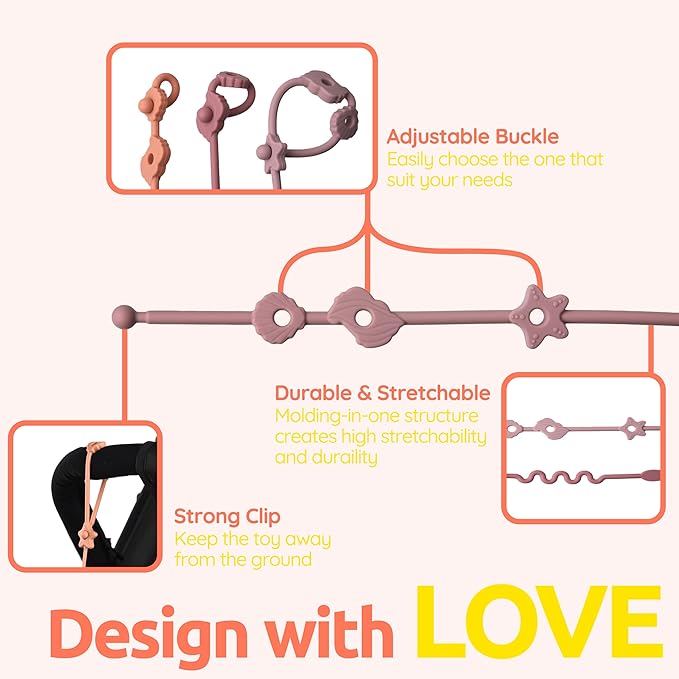Toy Straps for Baby, 5pcs Food Grade Silicone Toy Holder