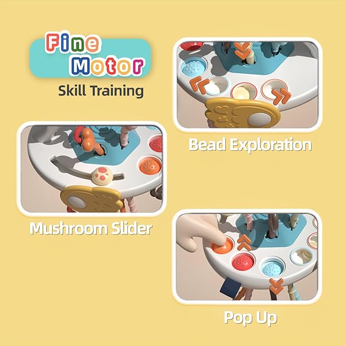Baby Sensory Montessori Toys - Pull String Fine Motor Skills, Fidget Activity Travel Car Seat Toy with Pop Buttons Pressing Slider 18 Months
