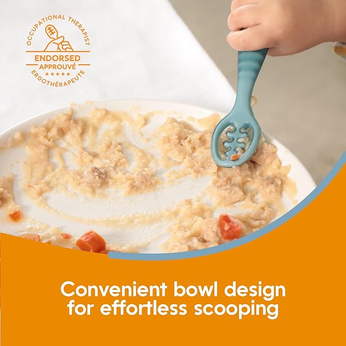 NumNum Baby Spoons Set, Pre-Spoon GOOtensils for Kids Aged 12+ Months - First Stage, Baby Led Weaning (BLW) Spoon - Self Feeding, Silicone Toddler Food Utensils - 1-Pack, 2 Spoons, Beige