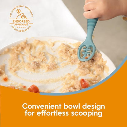 NumNum Baby Spoons Set, Pre-Spoon GOOtensils for Kids Aged 12+ Months - First Stage, Baby Led Weaning (BLW) Spoon - Self Feeding, Silicone Toddler Food Utensils - 1-Pack, 2 Spoons, Beige