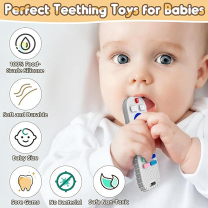 AiTuiTui Teething Relief Teethers Toys for Babies 3 6 9 12 Months Gifts, Silicone Sensory Remote Control Baby Teether Toy for Babies Newborn Infant Boy Girl Autism Toys