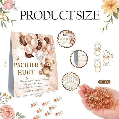 Winnie Mini Pacifiers Baby Shower Games Set, 50Pcs Brown Mini Pacifiers Decor for Baby Shower 5 * 7IN