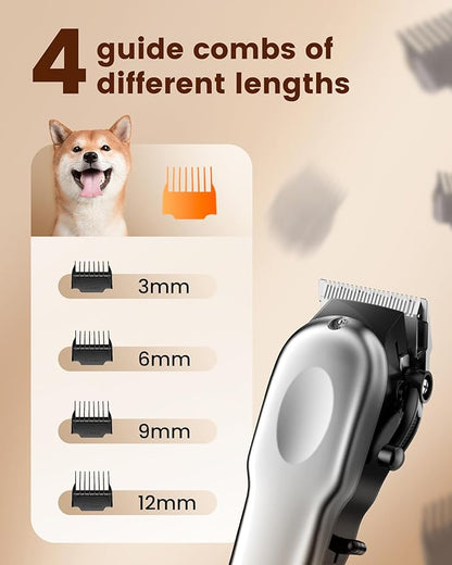 Dog Grooming Kit with Dog Paw Trimmer for Heavy Thick Hair, Low Noise Clippers for Grooming with Stainless Steel Blade, Cordless Dog Hair Clippers, Rechargeable Dog Shaver for Pets Cats