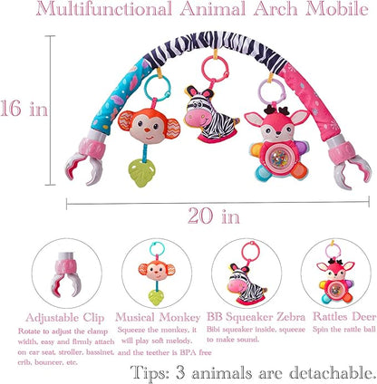 Crib Mobile for Girls, Baby Arch Mobile for Bassinet with Universal Clamps, Versatile Toy Bar for Bouncer Arch Toy 0-3 Months, Babies Gril Mobile Toys 0-6 Months Car Seat Stroller Toys