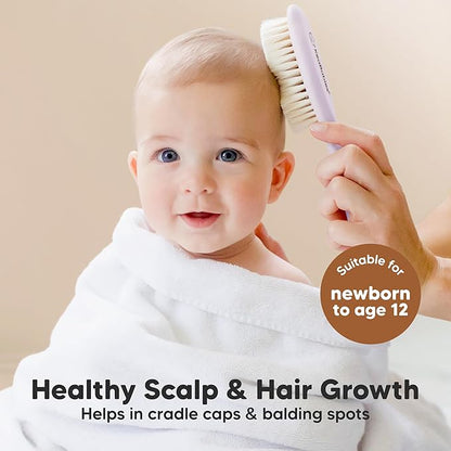 Wooden Baby Hair Brush - Cradle Cap Baby Brush with Soft Goat Bristles, Perfect Gentle Scalp Newborn Comb for Infant, Girls, Boys, Bath Essentials (Thistle, Oval)