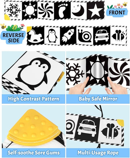 Newborn Toys, High Contrast Baby Books with Teether 0-6-12 Months