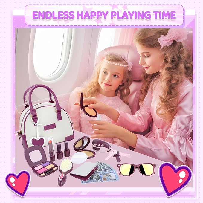 INNOCHEER Little Girls Purse, Kids Toy Purse with Pretend Makeup 2 3 4 5 6 7 8 Year