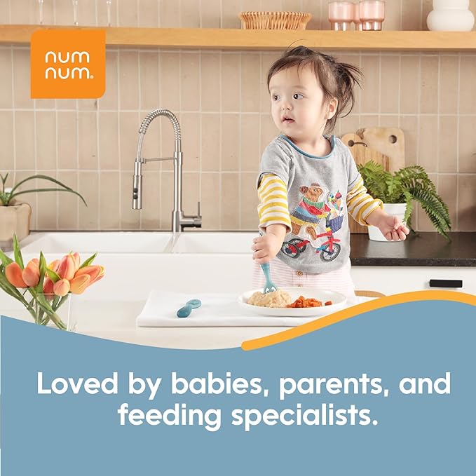 NumNum Baby Spoons Set, Pre-Spoon GOOtensils for Kids Aged 12+ Months - First Stage, Baby Led Weaning (BLW) Spoon - Self Feeding, Silicone Toddler Food Utensils - 1-Pack, 2 Spoons, Beige