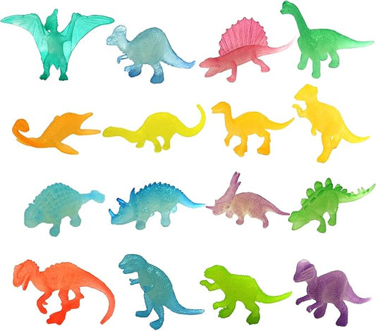 HAPTIME 16 Pcs Mini Dinosaur Figures, Small Luminous Dinosaur Toy