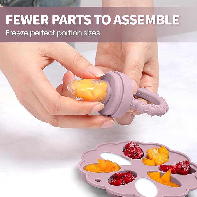 Baby Fruit Feeder with Mini Freezer Tray, 2 Pack Silicone Baby Food Feeder for Batch Prep 2 Extra