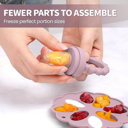Baby Fruit Feeder with Mini Freezer Tray, 2 Pack Silicone Baby Food Feeder for Batch Prep 2 Extra