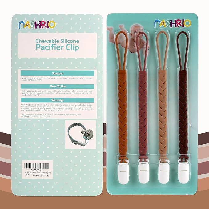 Stylish Silicone Pacifier Clips 4-Pack for Baby Boys and Girls, Woven Rope Flexible Design