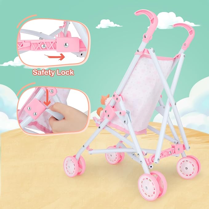 deAO Baby Doll Stroller Set with 13 inch Doll,Kids Play Stroller Toys 13" Baby Stroller,18 PCS 2 Sets