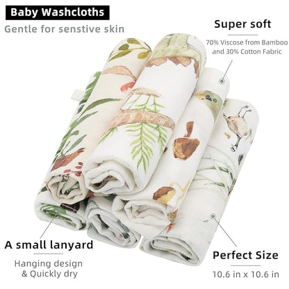 LifeTree 6 Pack Baby Muslin Washcloths for Unisex, 70% Viscose from Bamboo and 30% Cotton Wash Cloth Set for Baby Face Body