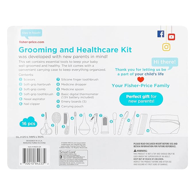 Fisher-Price 16-Piece Baby Grooming & Healthcare Kit, Newborn Essentials Gift Set, Baby Care Kit