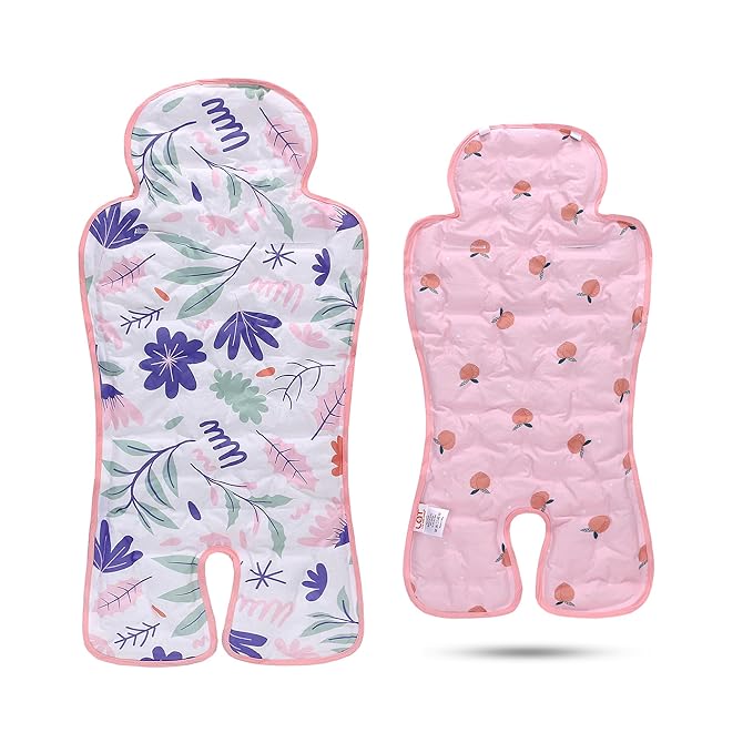 Gel Car Seat Cooler Pad,1 Pack Double Sides-Universal Baby Stroller Ice Cushion,Summer Cooling Seat Liner,Multifunctional Suitable for Baby Dining Chair,Child Safety Seat (Pink Flowers +Peach)