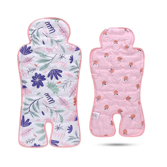 Gel Car Seat Cooler Pad,1 Pack Double Sides-Universal Baby Stroller Ice Cushion,Summer Cooling Seat Liner,Multifunctional Suitable for Baby Dining Chair,Child Safety Seat (Pink Flowers +Peach)