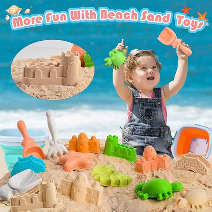 Collapsible Beach Sand Toys for Toddler Sand Toys for Kids 2 Packs Foldable Buckets with Sand Molds,Shovels for Beach 3 4 5 6 7 8+