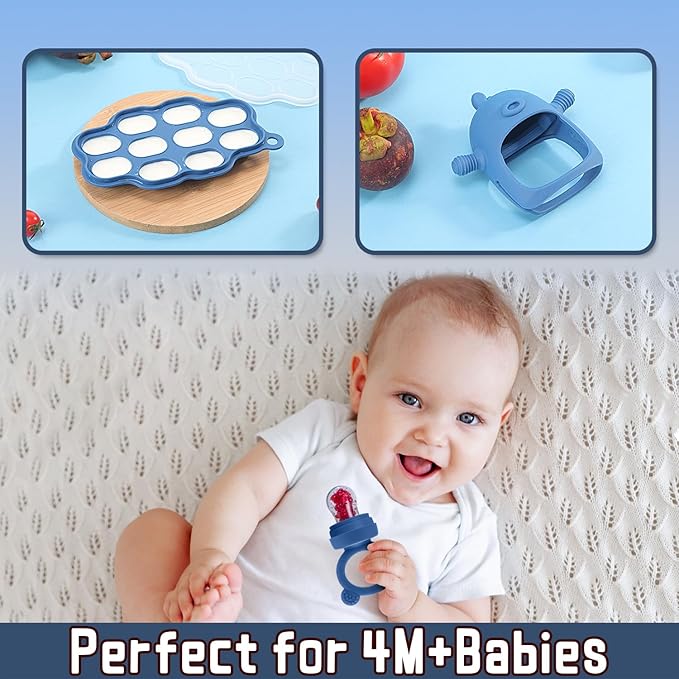 Baby Fruit Feeder Pacifier - 3 Pack | 1 Baby Food Feeder & 1 Baby Teether & 1 Baby Popsicle Molds