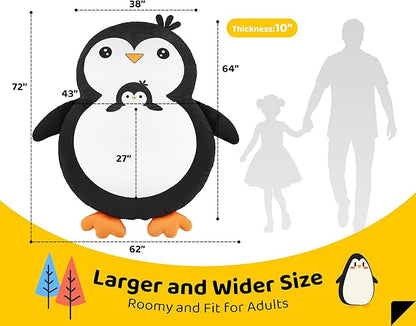 Bean Bag Chairs Bean Bag Floor Cushion Sleeping Mat Bean Bag Chair Adults Beanbag Lounger with Cute Penguin Design for Living Room Bedroom or Playroom (Large,Black)