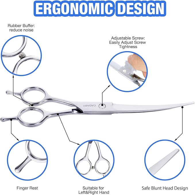 Professional Dog Grooming Scissors, 5 in 1 Kit, 4CR Stainless Steel, Silver, Suitable for Both Hands