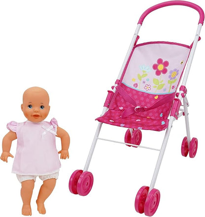 509 Crew: Garden Stroll N Doll Set - 14' Baby Doll & Folding Stroller Set, Kids Pretend Play 3+