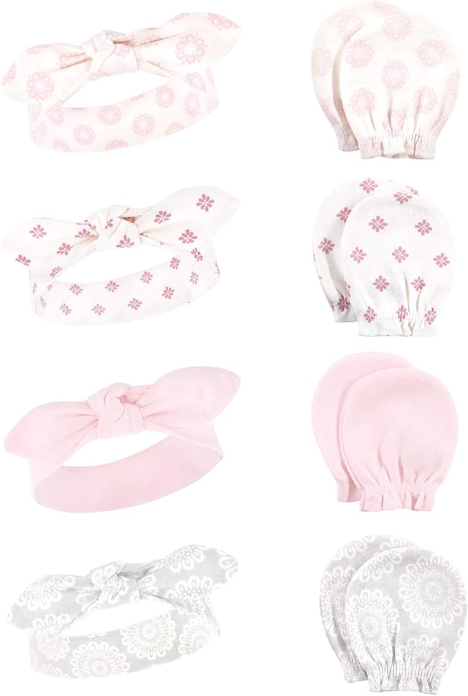 Hudson Baby Baby Girls' Cotton Headband and Scratch Mitten Set