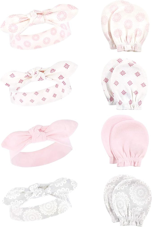 Hudson Baby Baby Girls' Cotton Headband and Scratch Mitten Set