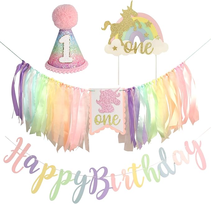 Rainbow 1st High Chair Banner Happy Birthday Banner 1st Birthday