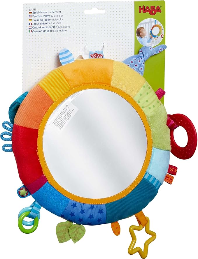 HABA Rainbow Baby Mirror for Tummy Time - Developmental Infant Toy for 6-12 Months - Baby Sensory Toy with Entertaining Elements for Baby Gifts 6 Months+