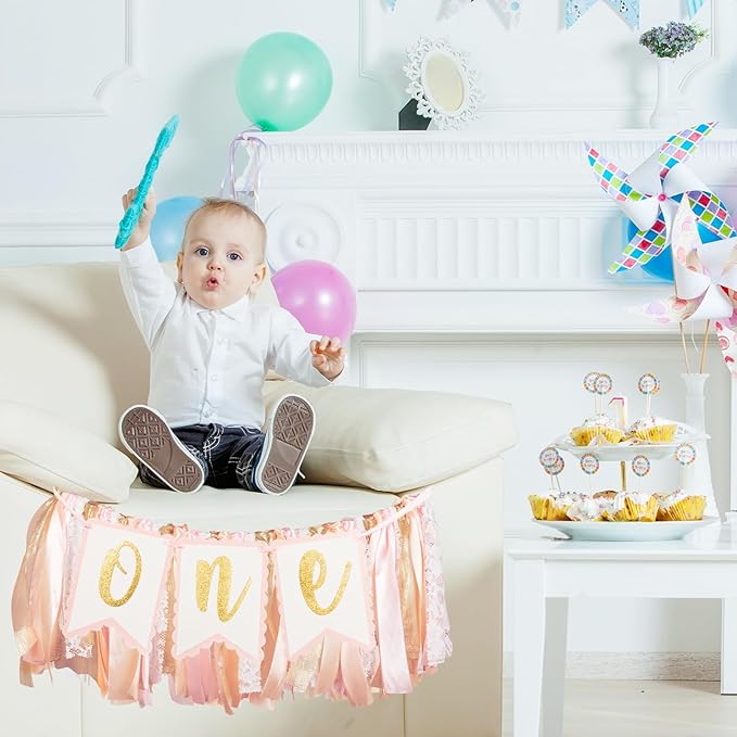 Pink Highchair Banner - 1st Birthday Banner, One Highchair Banner 1st Birthday, 1st Birthday 1st Birthday