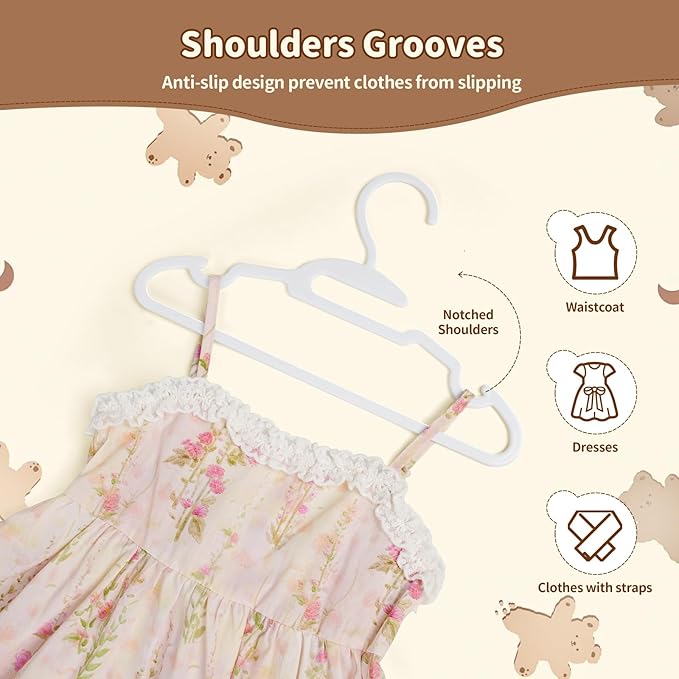 Baby Hangers, Kids Hangers, 70 PCS Baby Clothes Hangers,White Hangers for Kids Toddlers and Children,11.4" Plastic Hangers for Kids, Toddler Hangers with Protect Collar Non-Distorting from Stretching