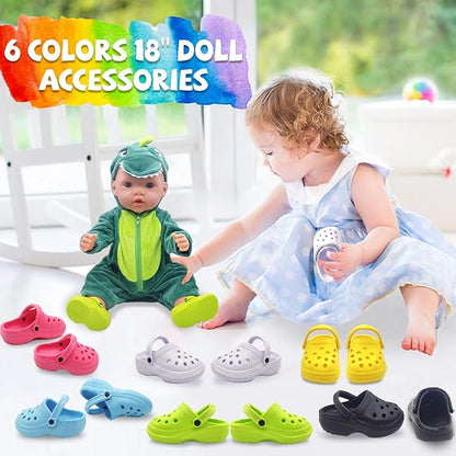 6 Pairs of Doll’s Classic Clogs, Baby Doll Accessories 18 Inch Doll Shoes 6 Colors Doll for 18 Inch Dolls 18 Inch