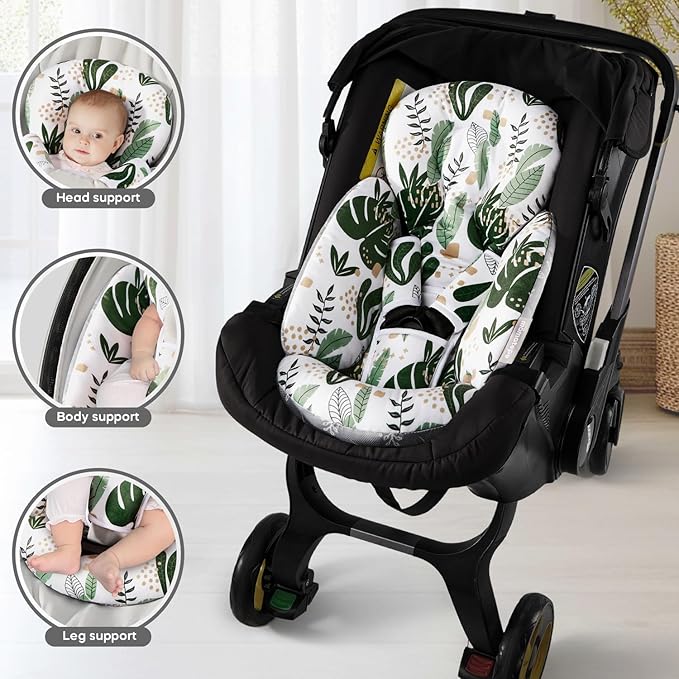 Mamatepe Infant Car Seat Insert, Baby Seat Head and Body Support for Newborn, Soft Breathable, Reversible Design, Fits for Stroller, Baby Swing, Rocker, Bassinets, Pushchair, Green