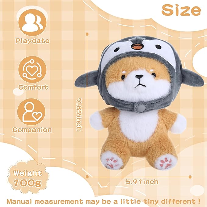 MIAODAM Cute Dog Plushie with Penguin Stuffed Animal Hat - Soft Penguin Dog Plush Toy Stuffed Animal Doll, for Baby (20cm/7.8in)