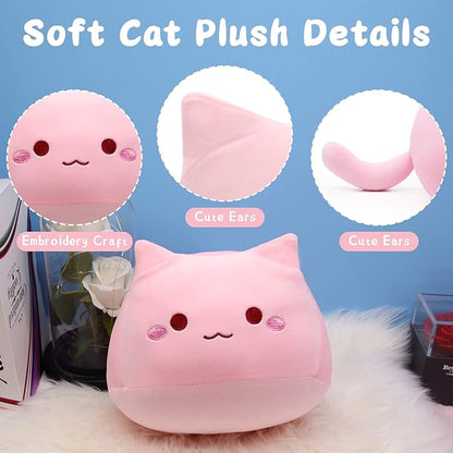 iBccly 8" Pink Cat Plush Pillow, Soft Stuffed Animal Doll