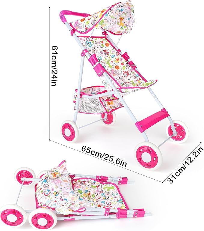 deAO Baby Doll Stroller Set Baby Doll Accessories with Feeding 12in 14in 16in Doll