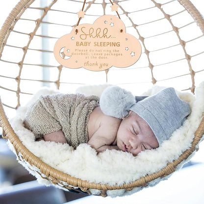 Baby Sleeping Sign for Front Door, Wooden Shhh Baby Sleeping