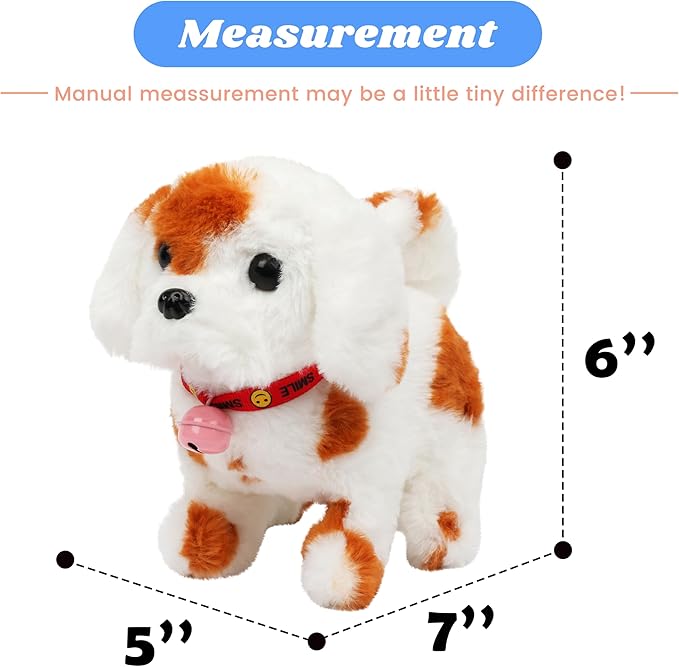 Hopearl Walking Dog with Bell Interactive Electronic Pet Plush Toy Puppy Woof and Moving Animated Nodding Head Gifts for Toddlers Birthday, Brown 7''