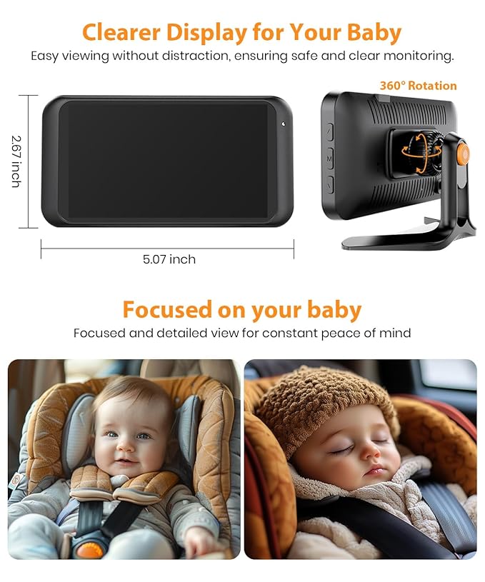 Smart Rotation Car Baby Camemra, 1080P Rear Facing Mirror with Shockproof Design, Real-Time Infant Monitoring System for Family Vehicles