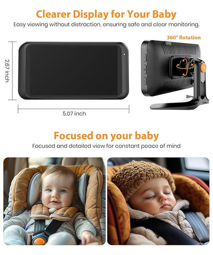 Smart Rotation Car Baby Camemra, 1080P Rear Facing Mirror with Shockproof Design, Real-Time Infant Monitoring System for Family Vehicles