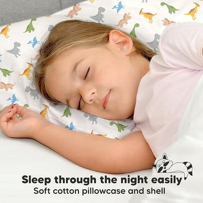 Toddler Pillow with Pillowcase - 13x18 My Little Dreamy Pillow, Organic Cotton Toddler Pillows for Sleeping, Kids Pillow, Travel Pillows, Mini Pillow, Nursery Pillow, Toddler Bed Pillow (Roarsome)