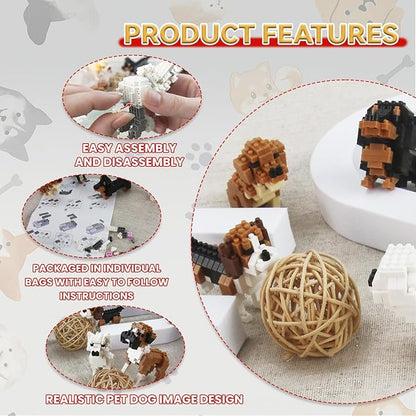 BOROLA Pet Dog Building Blocks Set Educational Toy Realistic Fun Animal Assembly Kit Toys Games(Doberman Pinscher Blocks)