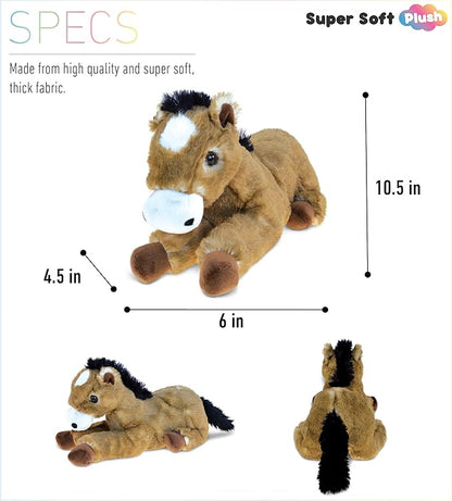 DolliBu Lying Brown Horse Stuffed Animal - Super Soft Plush Horse, Floppy Farm Stuffed Animal 10.5 Inches