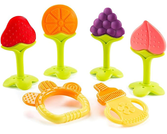 Baby Teether Toys for Babies 0-6 Months, Newborn Infant Baby Teethers Freezer Safe Silicone Baby Teether Toys 0-6 Months, 6 Pack